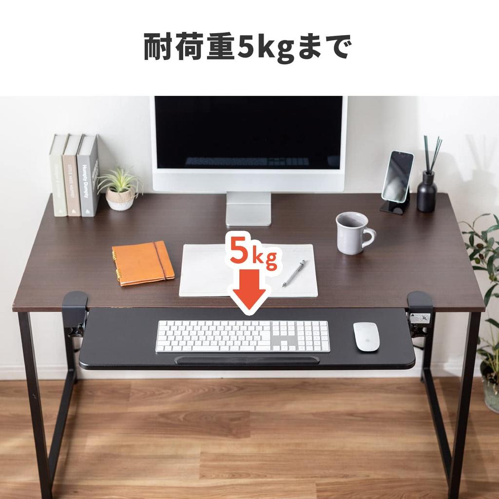 Sanwa Direct Desk Extender, Folding Desk Extension, Clamp Mounting, [Tabletop: 80cm Wide X 23cm Deep], Black, 100-KB018BK