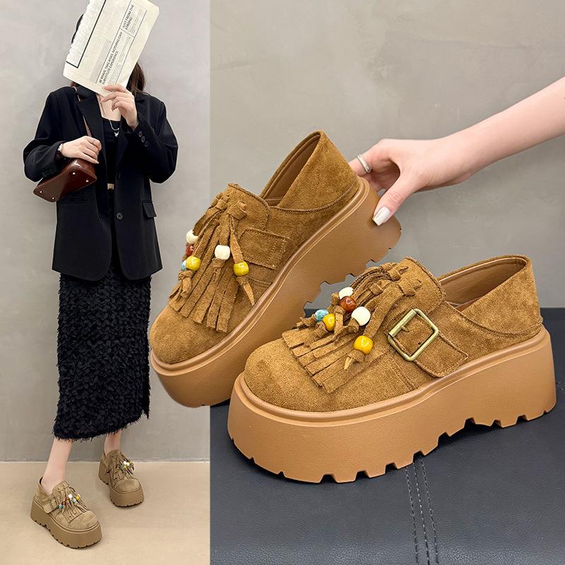 Women's Frosted Leather Thick Sole Height Enhancement Two Wear Anti-slip Cushioning Arch Support Not Tired Feet Casual Sneakers