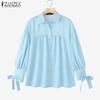 ZANZEA Women Turn Down Collar Loose Long Sleeve Stripe Blouse