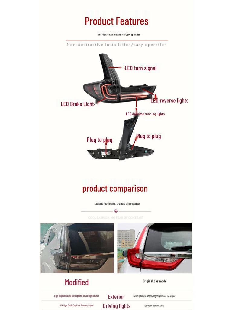 White Background Tail Light Assembly with DRL & Turn Signals for 2017-2022 Honda CR-V