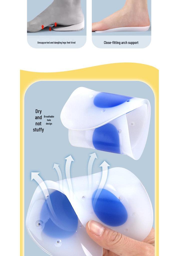 White Silicone U-Shaped Three-Quarter Shock Absorption Insoles for Casual Sports