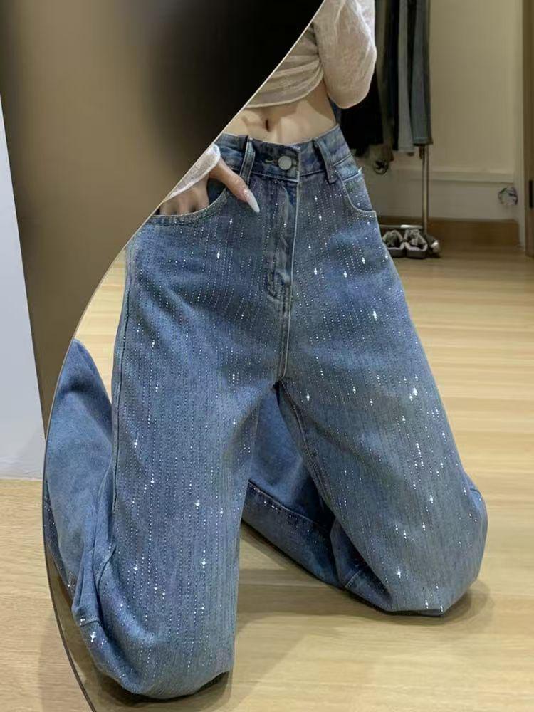 Women's High-Waist Starry Denim Pants - Slim, Loose, Versatile Design for Spring & Autumn