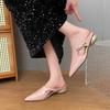 Fashion 2025New Hollow-out Baotou Semi-slippers Summer New Metal Chain Pointed Toe Shallow Mouth Thick Heel Wear Lazy Drag