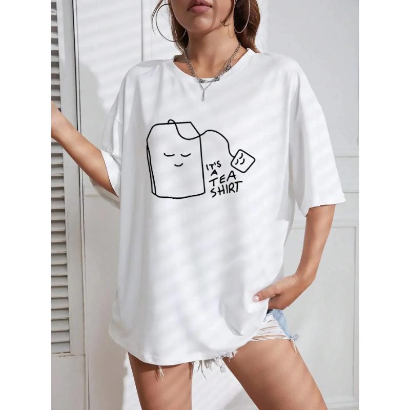 

100% хлопок женские футболки It s Tea Shirt Letter Printed Tees Повседневные мягкие топы с коротким рукавом Свободная удобная уличная одежда XS