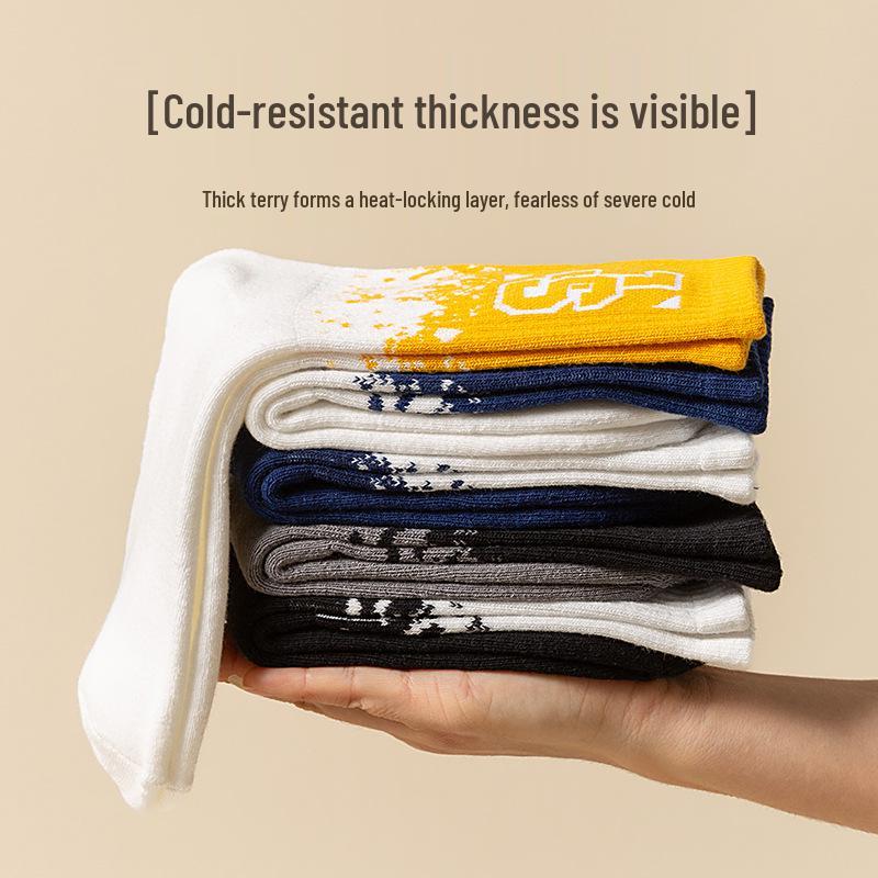 Zhuji Men's Mid-Calf Fleece-Lined Cotton Sports Socks - Odor-Resistant, Extra Thick Terry Cloth for Autumn/Winter