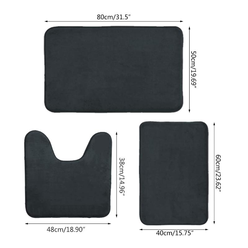 Set of 3 Bathroom Rugs Super Absorbent Nonslip Foot Mats European Shower Mat