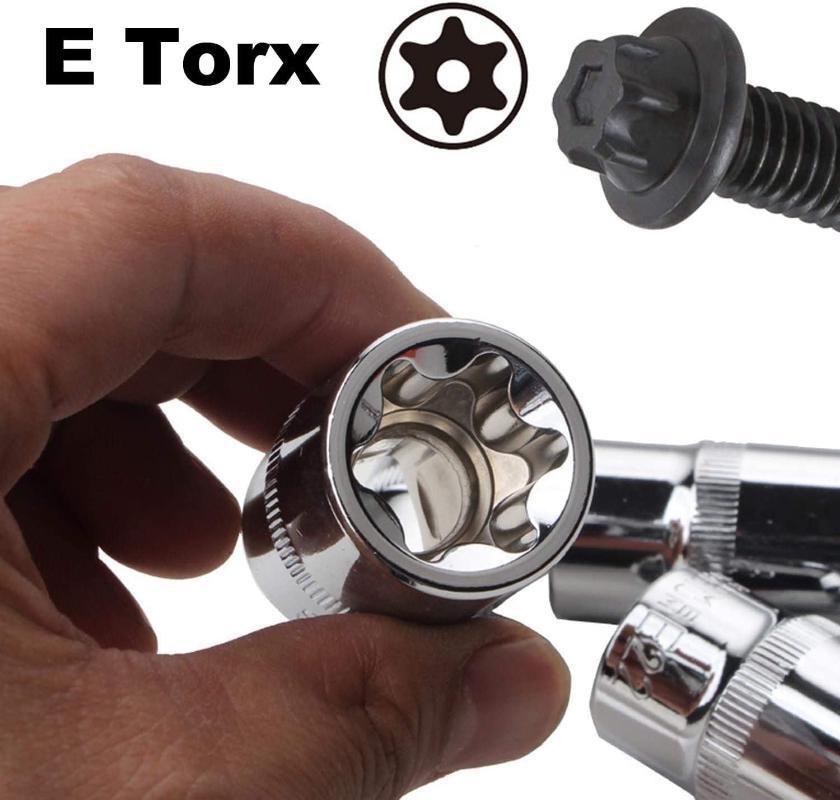 Flower Socket Female E Torx Socket Set with Case Drive E4-E24 External Torque Star Socket Kit, 14Pcs Spare Parts and Accessories