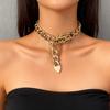 Gold Chunky Chain Choker Necklace with Lock Pendant Punk Hip Hop Jewelry for Women