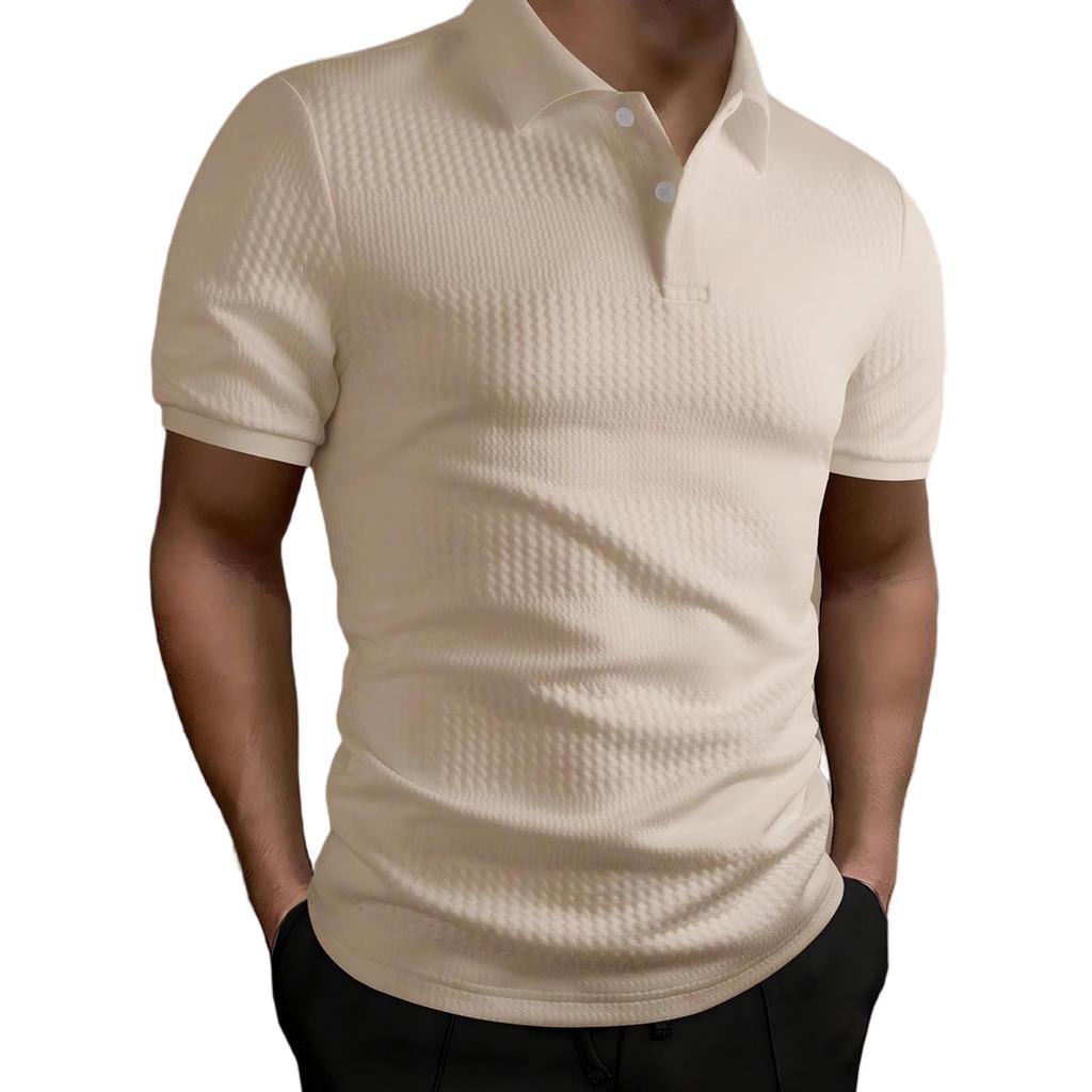 Mens Shirt Short Sleeve Textured  Shirts Casual Summer Collared  T Shirt