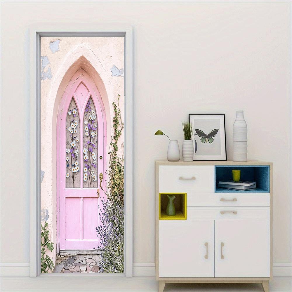 2pcs Dreamy Pink European Retro Door Wall Stickers Rural Style Daisy Lavender Flower Glass Stickers Self Adhesive Removable Livi