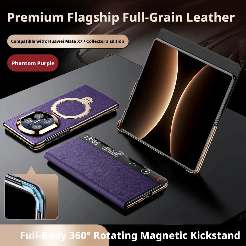 Premium Genuine Leather Magnetic Case For Huawei Mate X7 X6 X5 Smart Touch View No Flip For Answering Rotating Bracket Cover