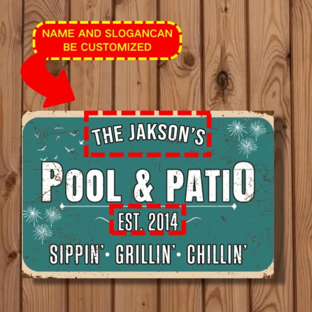 1 шт. Индивидуальная погодостойкая семейная табличка - Персонализированная металлическая табличка с именем, Индивидуальная гравировка, Декор для патио, бассейна, сада 20x30cm（7.8x11.8inch）