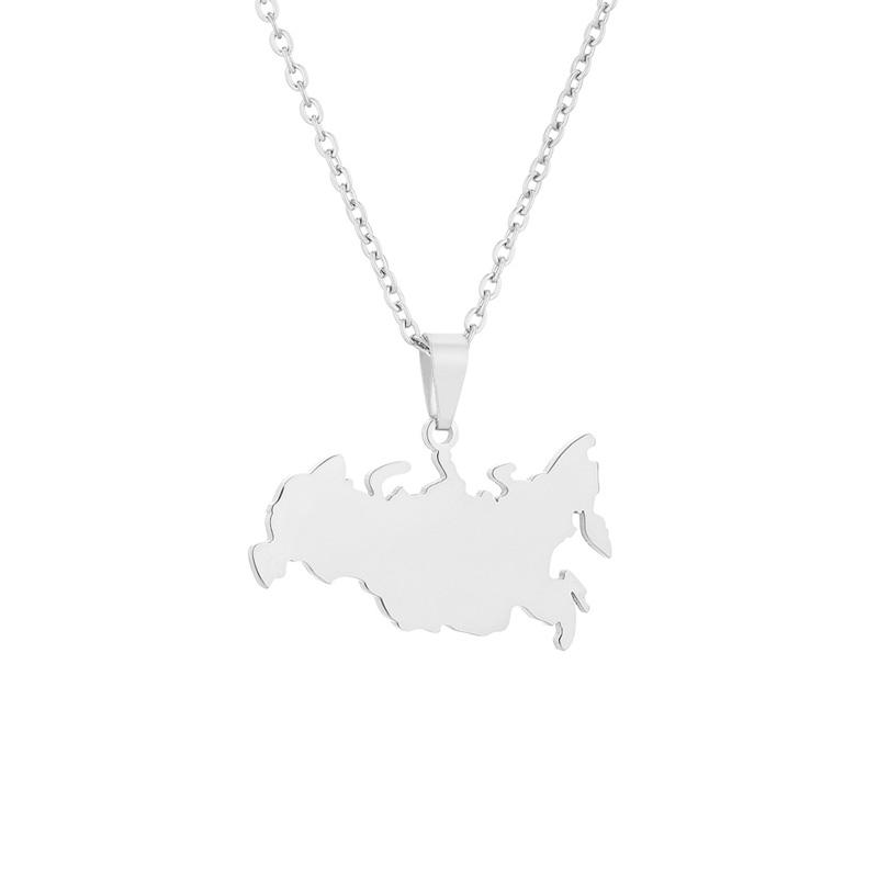 

1PC Stainless Steel Gold Silver Color Openwork Elegant Necklace Jewelry Accessory Map Pendant Glossy Pendant B срібний