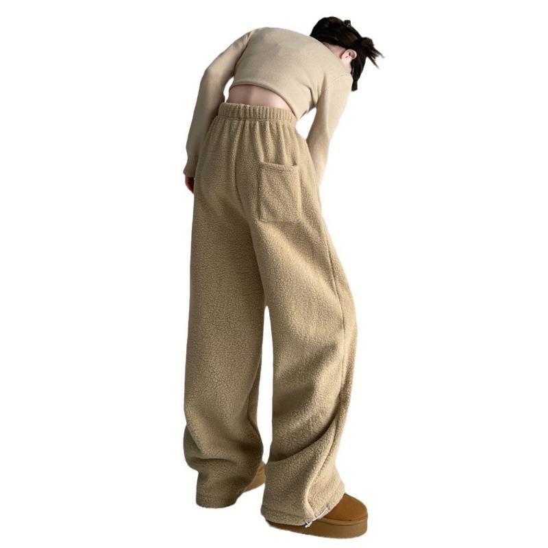 Double-sided Fleece Sweatpants Women's Winter High-waisted Loose Casual Corset Sweatpants Fleece Straight Cotton Pants Wide-leg Pants