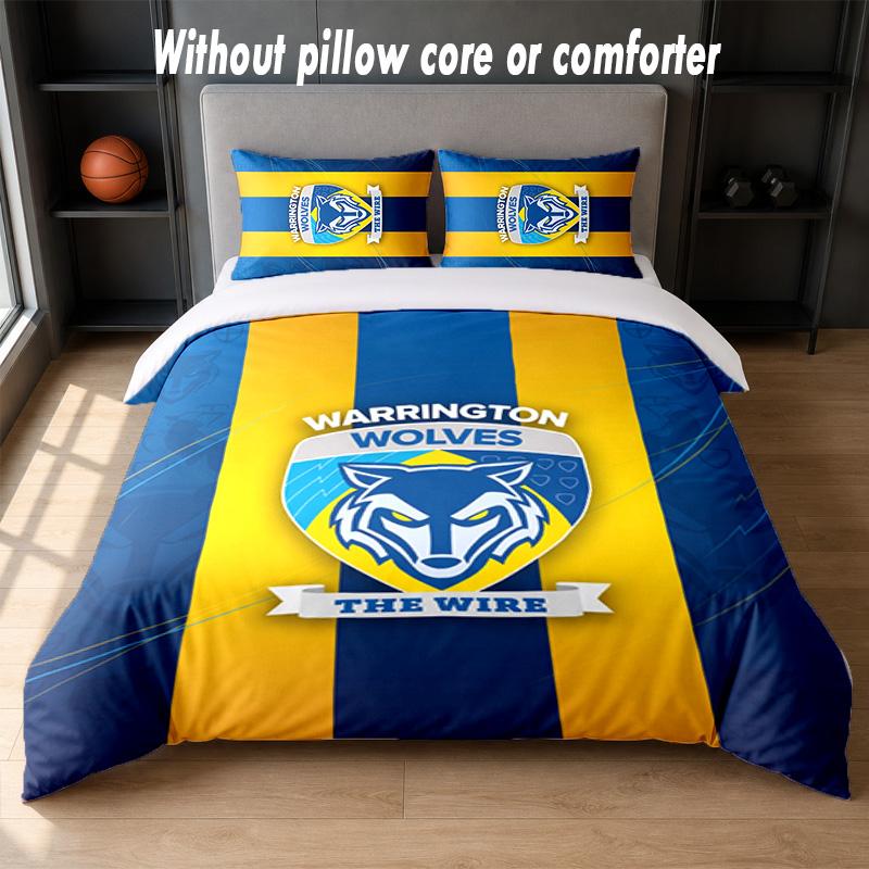 Warrington Wolves Design Bed Bedding Set 1 Duvet Cover + 2 Pillowcases Soft Breathable Household Bed Linens