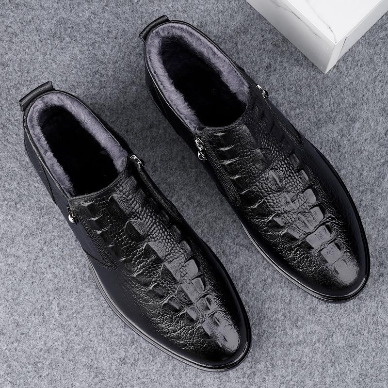 Fashion Luxury Male Basic Boots Warm Plush Fur Winter Male Chelsea Boots Genuine Leather Men Snow Boots Outdoor All-match High Top Shoes