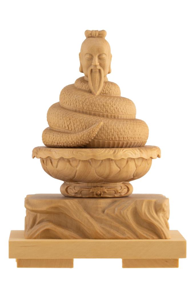 Tiny Buddha Ugajin Snake Buddha Statue Figure Wood Carving Ornament Ugajin 8.5cm (wood Boxwood) - (GSB