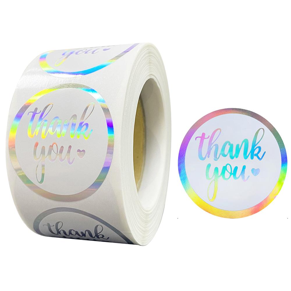 100-500pcs Rainbow Laser Thank You Stickers Small Business Stickers Adhesive Labels for Business Boutiques Wrapping Supplies