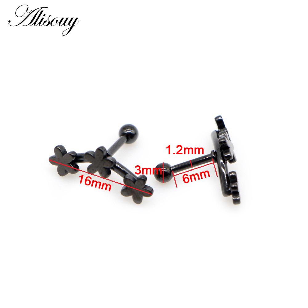 Alisouy 2pcs Fashion Three Flowers Stars Stainless Steel Men Women Ball Screw Ear Stud Earrings Unisex Piercing Jewelry Gift