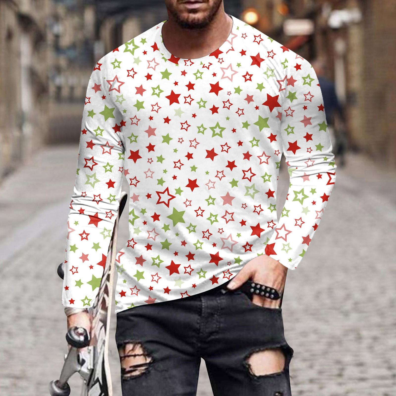 

Мужская мода, повседневные рождественские рубашки с круглым вырезом и длинным рукавом с принтом, топы, блузки XL белый