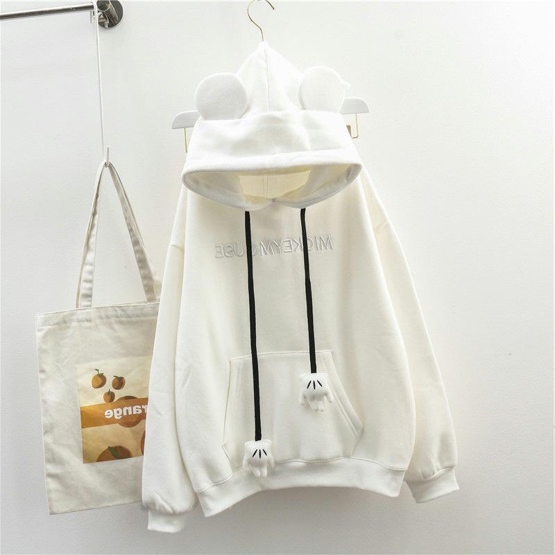 

Женский свободный свитер с медвежьими ушками - ленивый стиль осень/зима, плюс бархат, вышитый дизайн Niche Hong Kong M