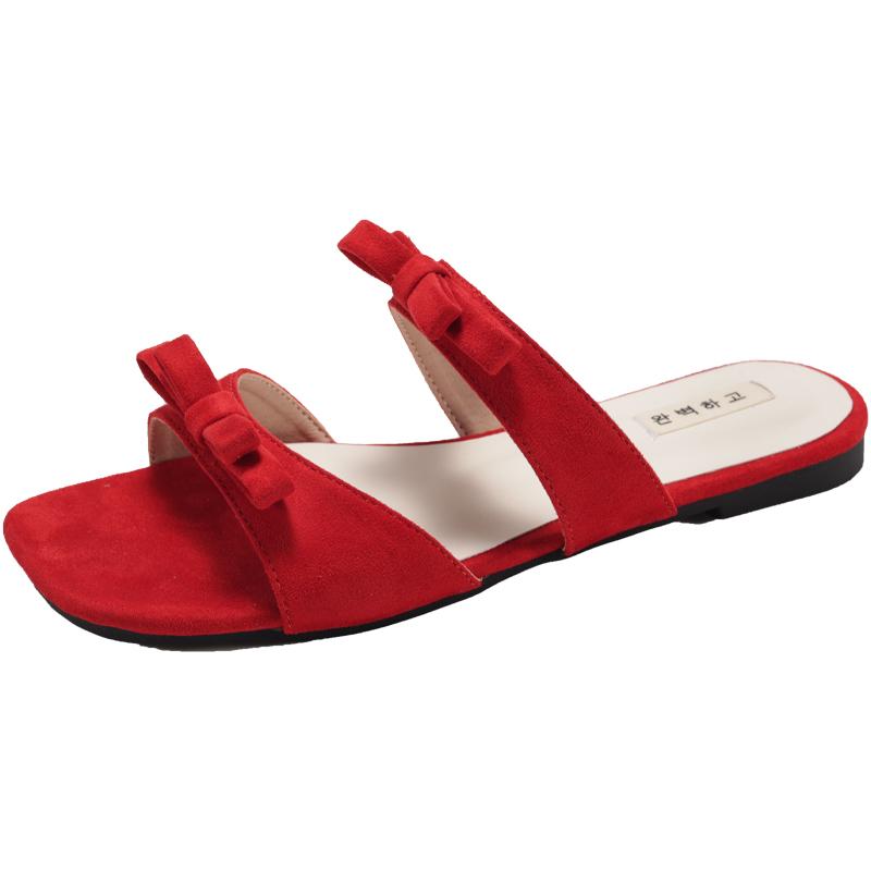 

Fashion Shoes Woman 2025 Square Toe Rubber Flip Flops Female Slippers Butterfly-Knot Hawaiian New Block Summer Scandals Slides Female 35 красный