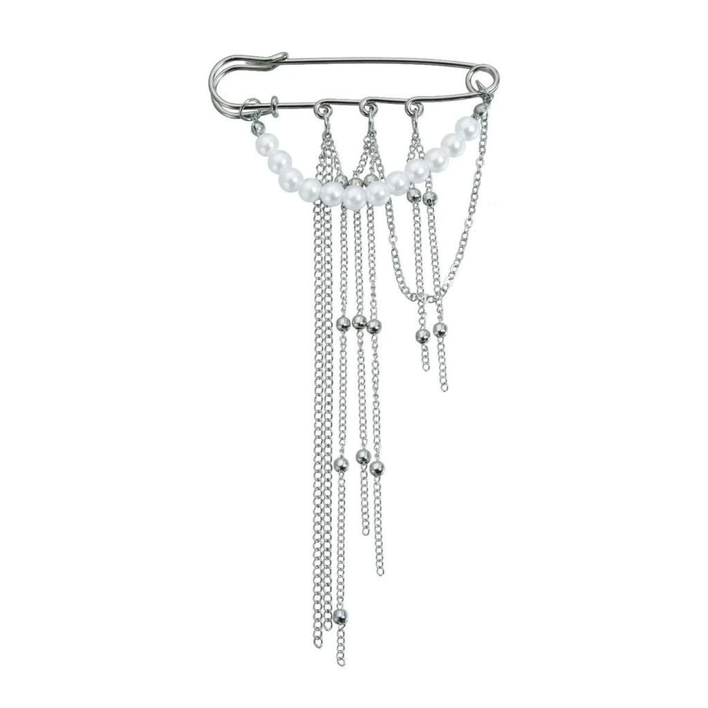 Fashion Exaggerated Imitation Pearl Fringed Chain Brooch Retro Design Suit Pin Pendant Fixed Pin Party Jewelry Accessories Gifts