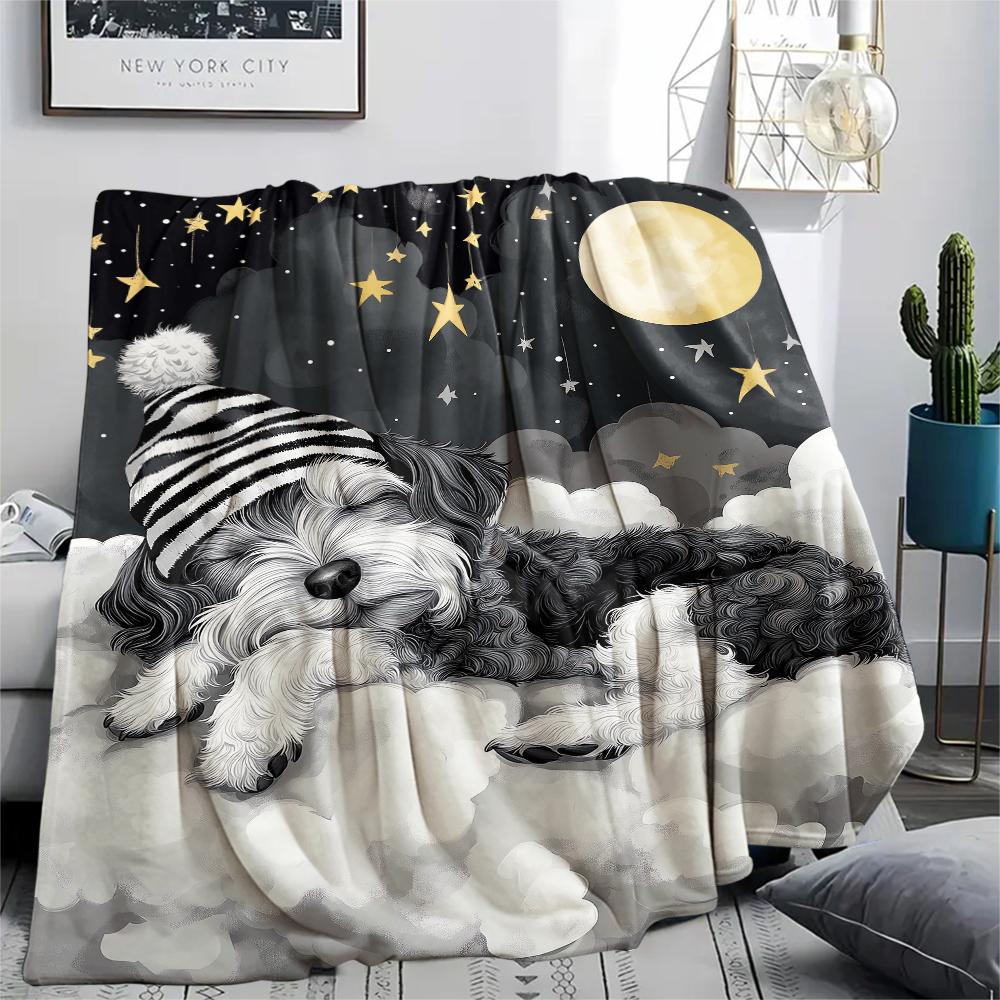 1 Stück Gute Nacht Hunde Aufdruck Flanelldecke, Hohe Qualität, Bequem für Alle Jahreszeiten, Heimdekoration, Wärme und Komfort, Perfekt für Weihnachtsgeschenke
