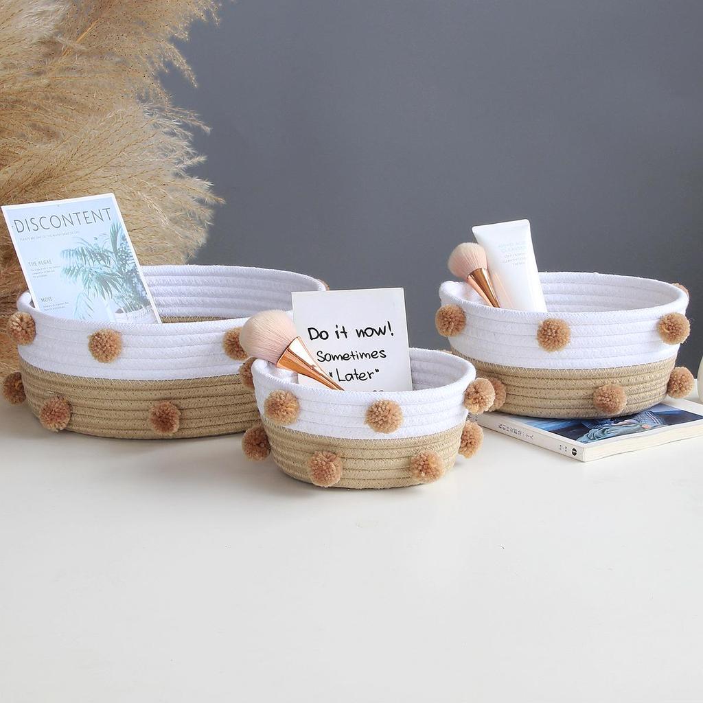 Nordic Style Cotton Rope Woven Storage Basket for Desktop Clutter