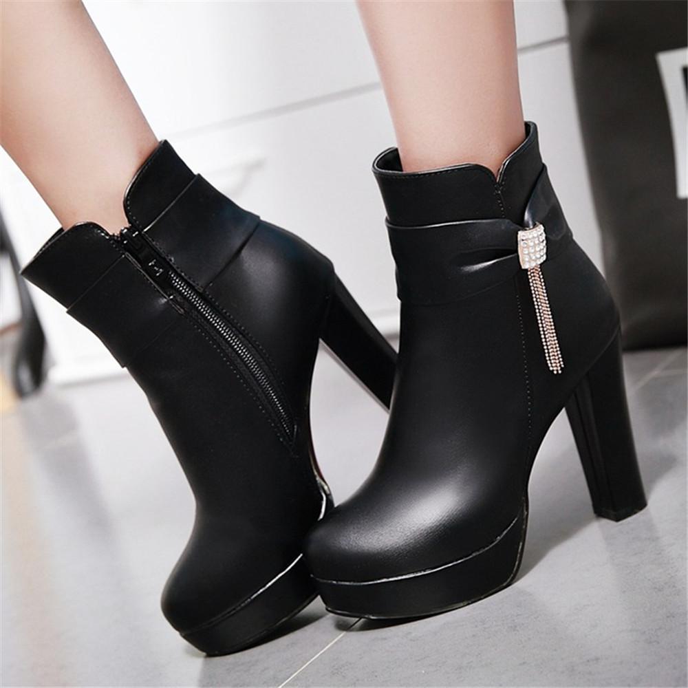 Fashion Elegant Short Boots Autumn Winter Shoes Women's Ankle Boot Platform Sweet Black White Pink Heeled FRINGE Party Dance Shoes Ladie