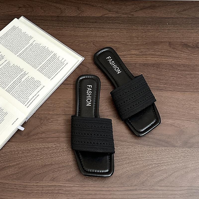 

Fashion slippers women s 2025 summer new retro square-headed women s slippers one-word open-toed temperament lady beach shoes 35