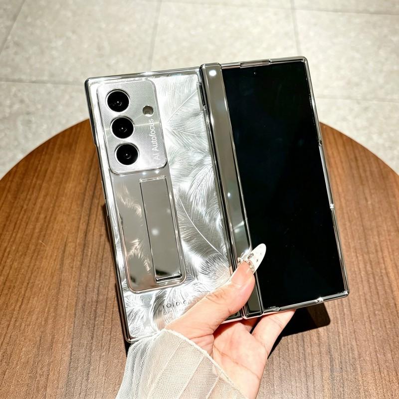 Transparent Electroplated PC Case Galaxy Z Fold8 Ultra Shockproof Magnetic Stand Cover In Star Feather