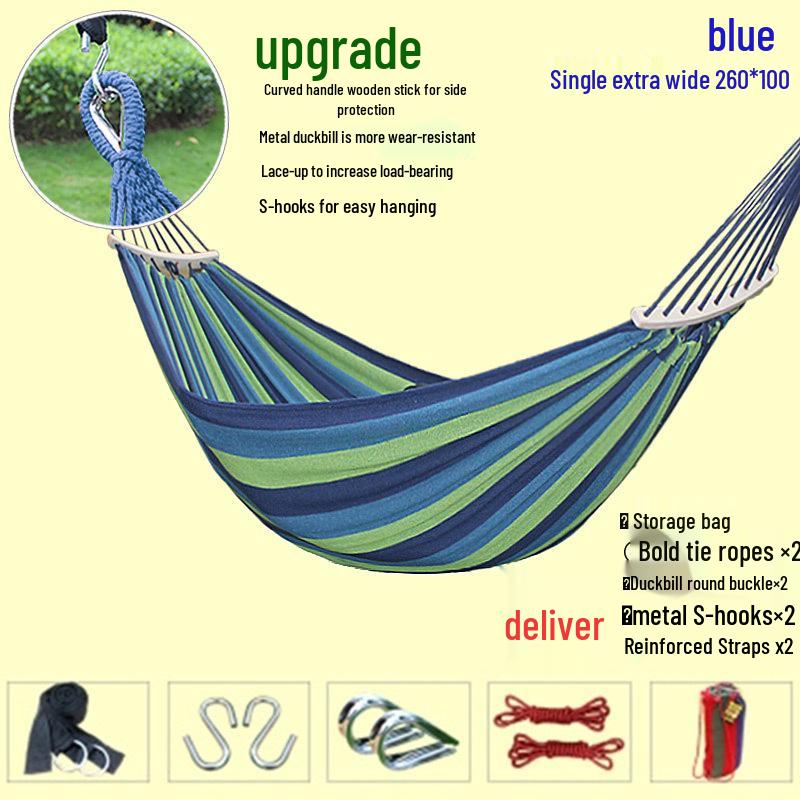 Outdoor Double-Thick Canvas Hammock with Bent Wood Design and Anti-Rollover Feature