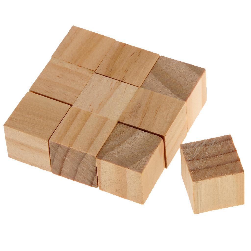 10 Pieces Square Wooden Blocks Cubes Embellishments for Crafts DIY Puzzle Making