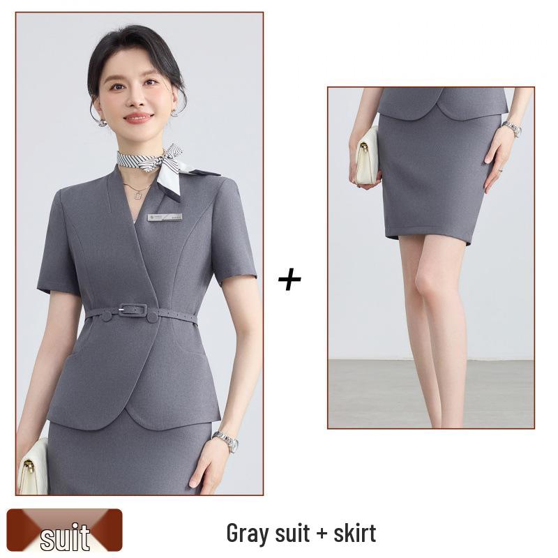 Women's Summer Short-Sleeved Professional Suit - Elegant Workwear for Hotel, Jewelry Store, and Salon Reception