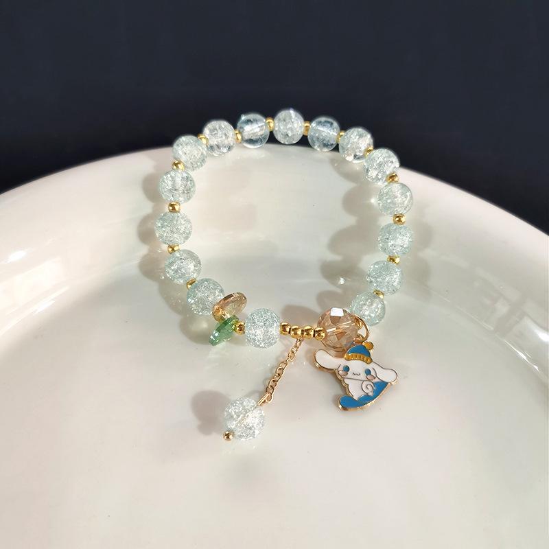 Sanrio Christmas Popcorn Crystal Beaded Bracelet - KT Cat & Kuromi Cartoon Design for Women, Perfect Gift for Besties