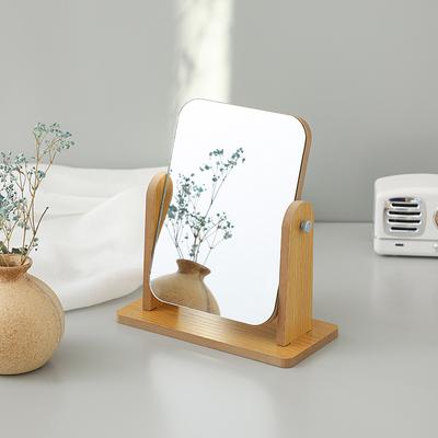 Miroir de maquillage en bois rotatif, miroir de maquillage de bureau, dortoir d'étudiant, miroir de maquillage pliant Portable