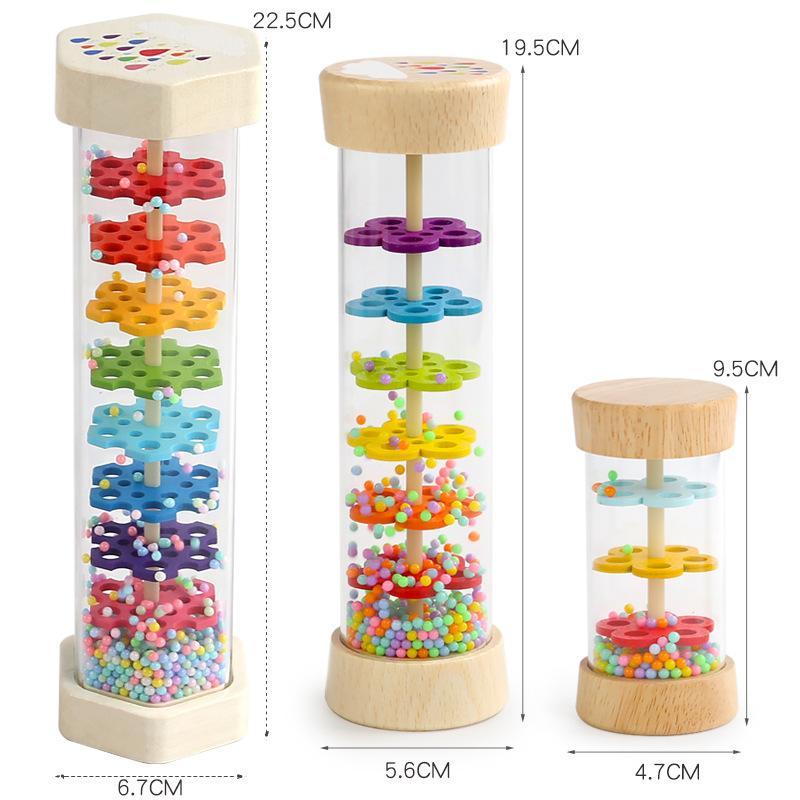 Montessori Baby Rain Stick Ergonomic Grip Rainbow Rattle Educational Sensory Toy for Baby Grasping Ability Training