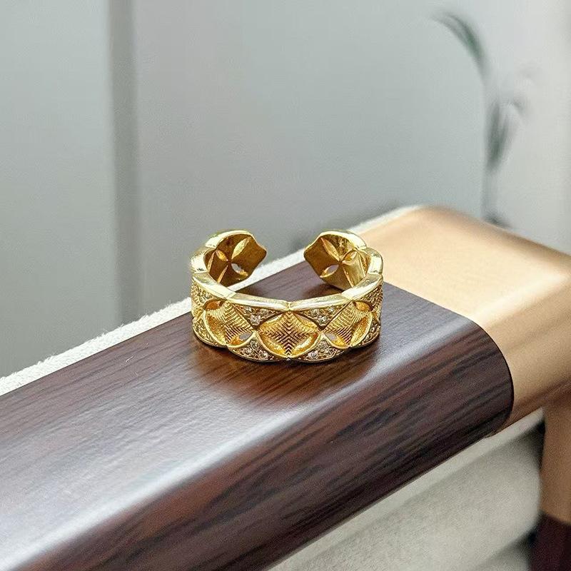 Medieval Vintage Flower Butterfly Brushed Opening Ring Light Luxury Niche Exquisite Zircon High-End Ring Woman