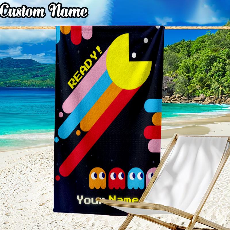 Custom Name Pac Game Beach Towel - Soft, Ultra-Absorbent Microfiber, Lightweight, Perfect for Beach, Parties, Travel, Camping