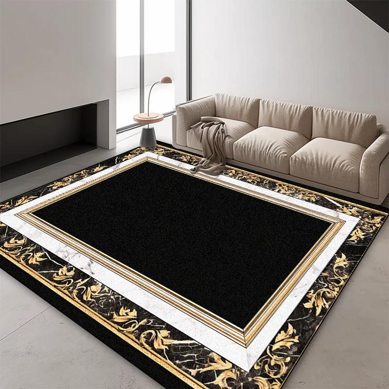 Europäischer Luxus Schwarz Gold Marmor Teppich Wohnzimmer Heimdekoration Tradition Rutschfeste Teppiche Schlafzimmer Garderobe Eingangstürmatte