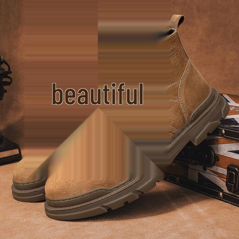 Men s Winter British Style Retro Motorcycle Mid-Calf Genuine Leather Boots, High-Top, Size 46. 42