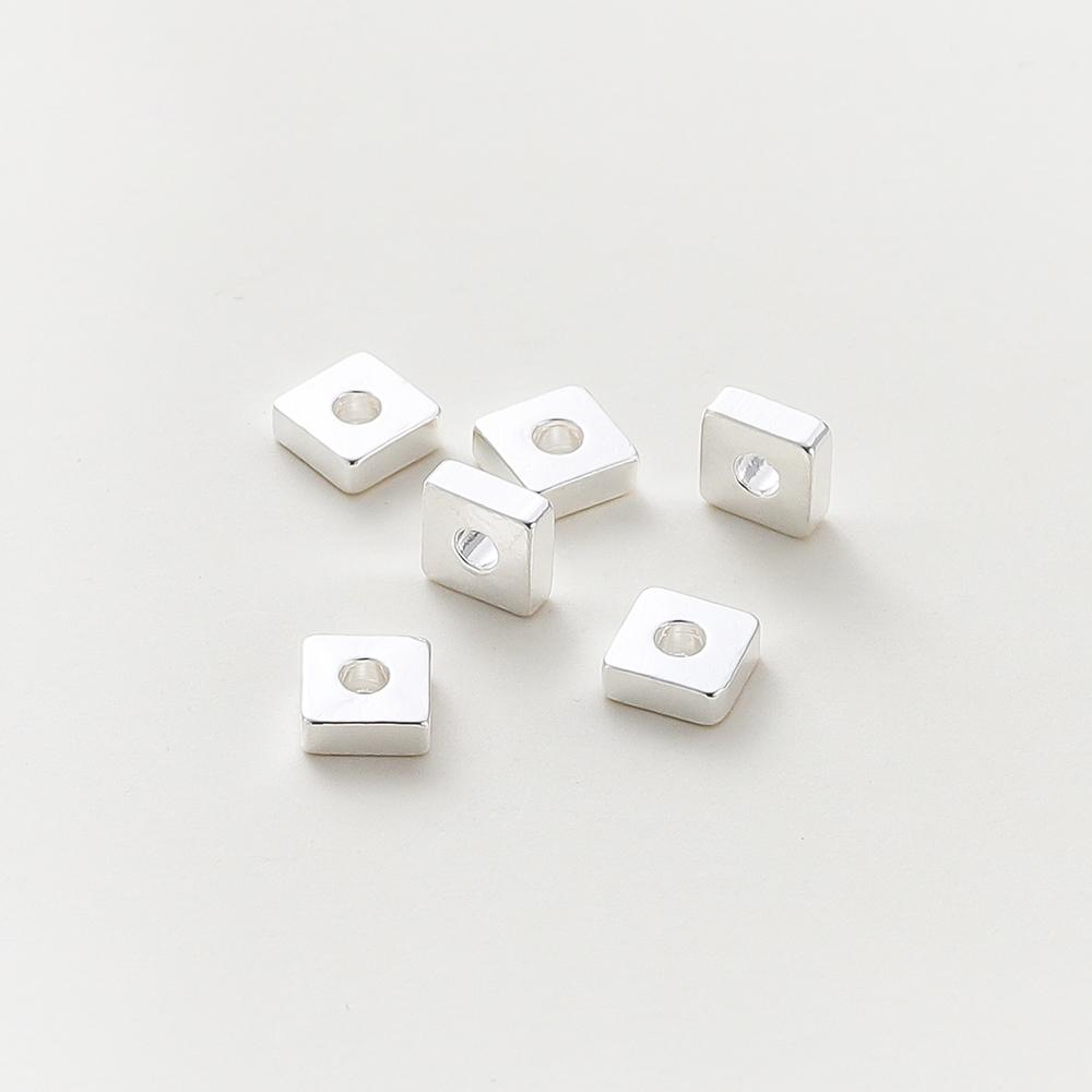 30-100pcs/lot 14K 18K Gold Silver Plated Square Flat Loose Spacer Beads Bracelet Decorate Beading For DIY Jewelry Crafts Finding