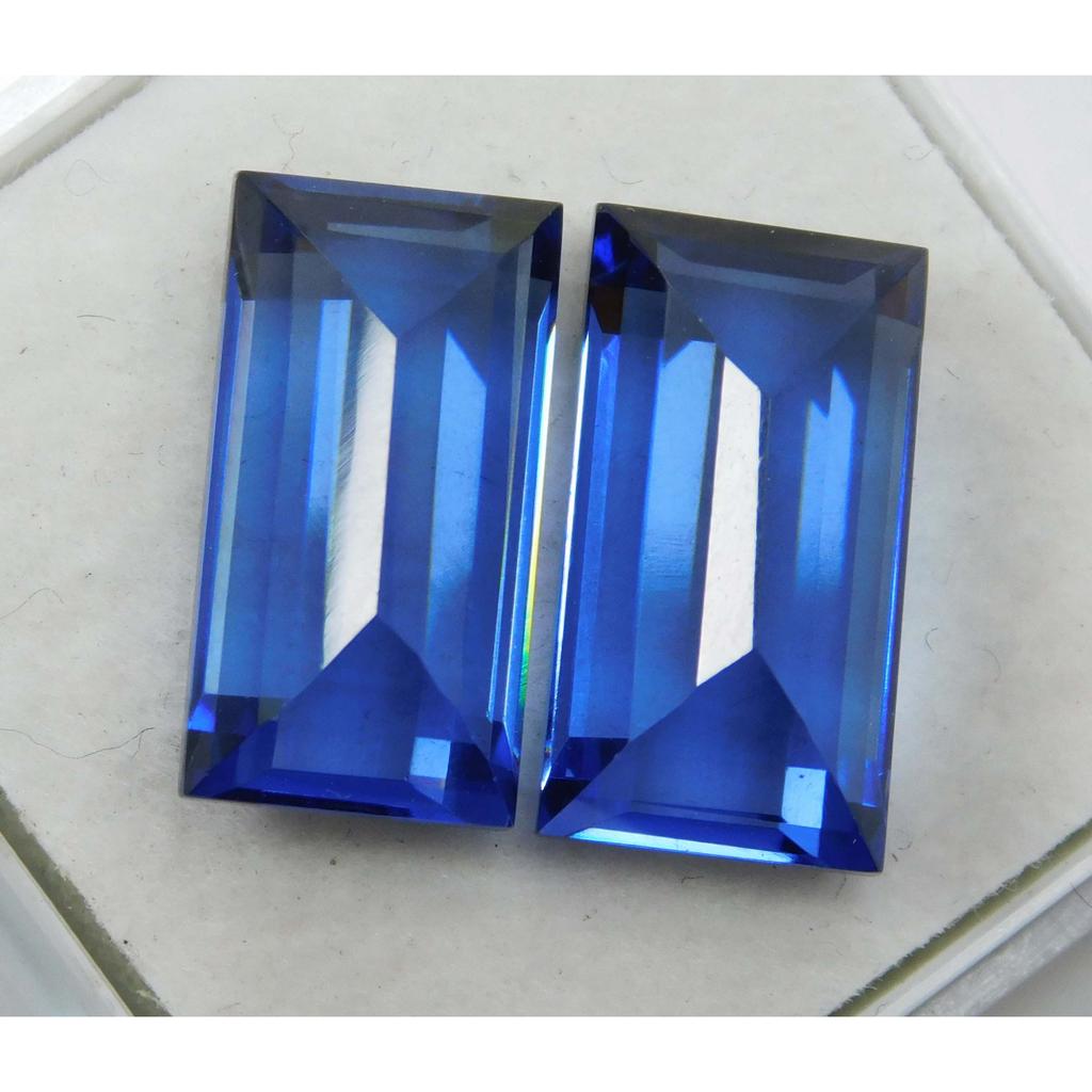 Emerald Shape 18 Carat NATURAL Blue Sapphire CERTIFIED Loose Gemstone Pair A-1652