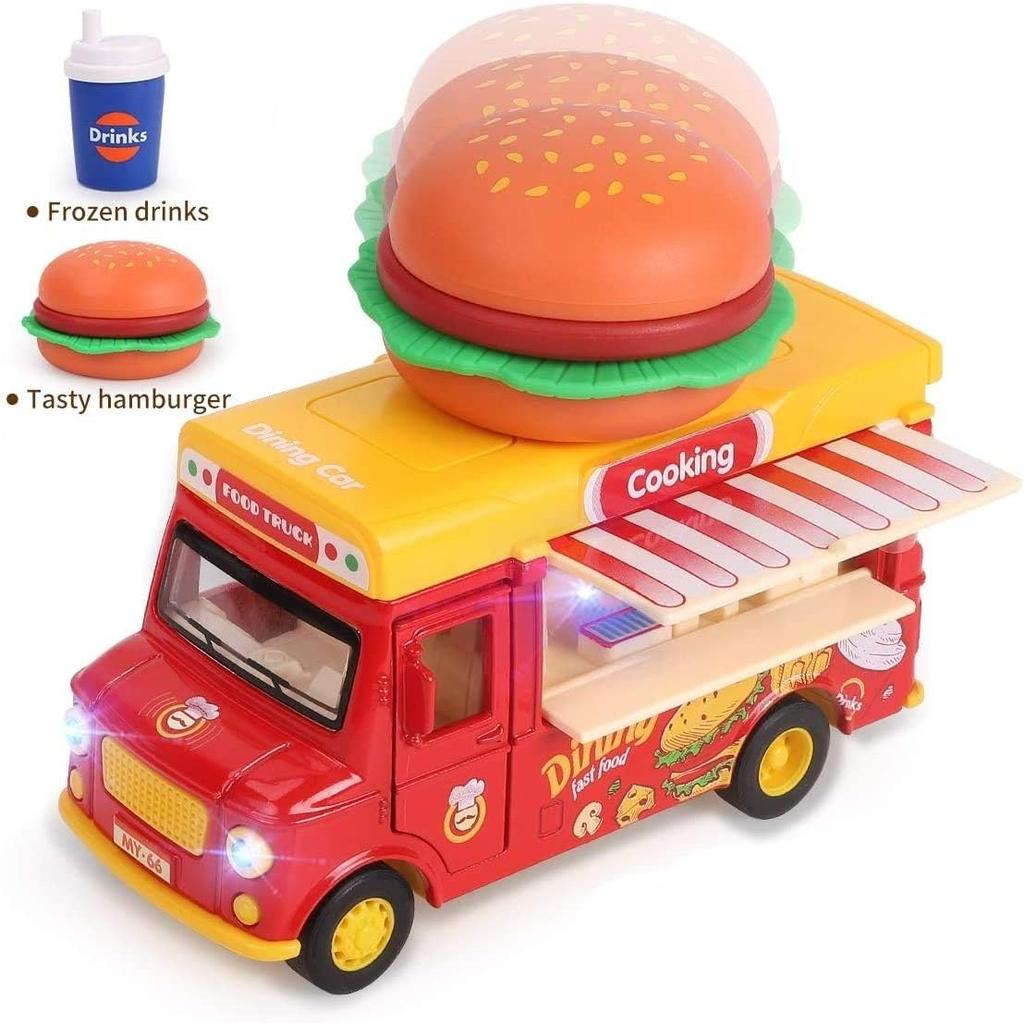 1/36 Alloy Toy Cars, Creative Decorative Models of Car Food Trucks with Sound and Light, for Children Girls and Boys