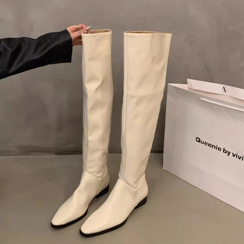 Silbrig Frauen Overknee Stiefel Winter Elegante klobige Lederschuhe Frau Trend Goth Schnee Chelsea Botas De Mujer