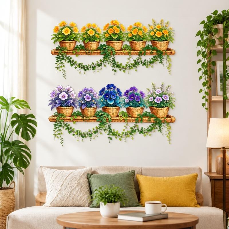 Potted Flower Wicker Shelf Vine Wall Sticker Waterproof Self Adhesive Removable for Glass Tile Furniture Decoration