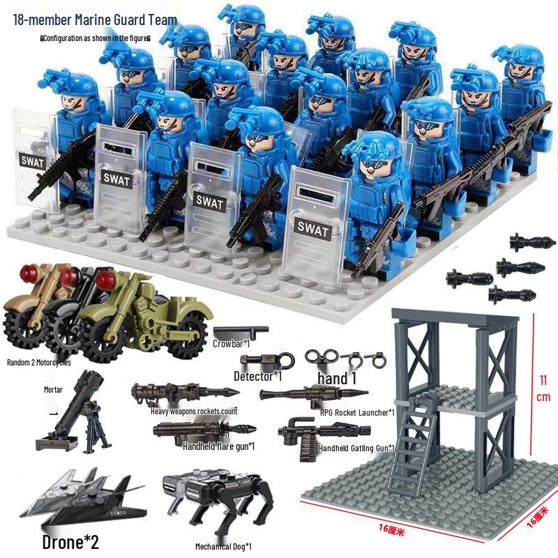SWAT Special Forces Minifigures with Armed Wolf Warrior & Mechanical Dog - Educational Building Block Toys
