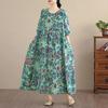 DIMANAF New 2026 Spring Summer Women Plus Size Vintage Long Dress Loose Oversize Long Sleeve Maxi Floral Print