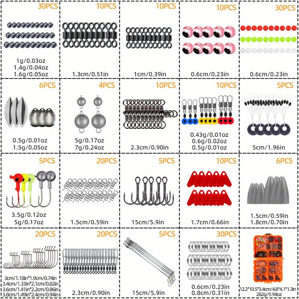 Kit accesorii pescuit 257 buc/cutie echipamente de pescuit incluse cârlige greutăți pivoți pivoți mărgele echipamente și accesorii